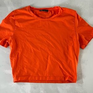 Zara Bright Orange Crop T Shirt